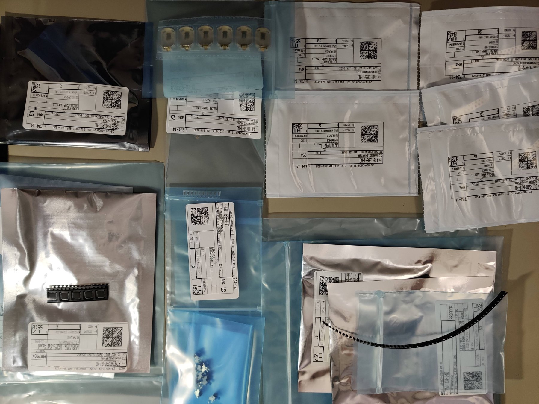 BinWatch components organized before assembly