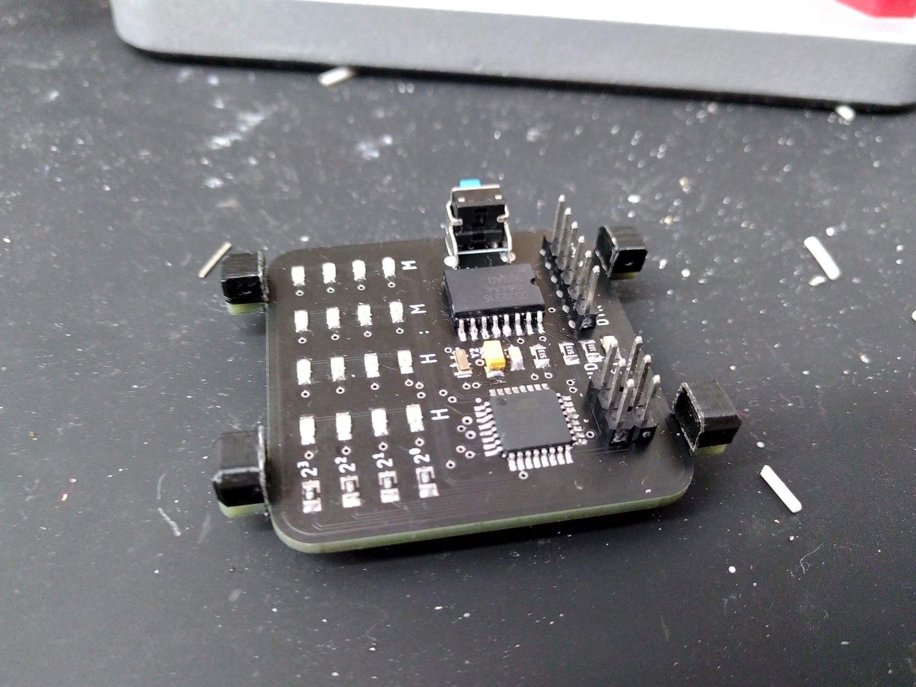 BinWatch PCB prepared for its watch-band bracket
