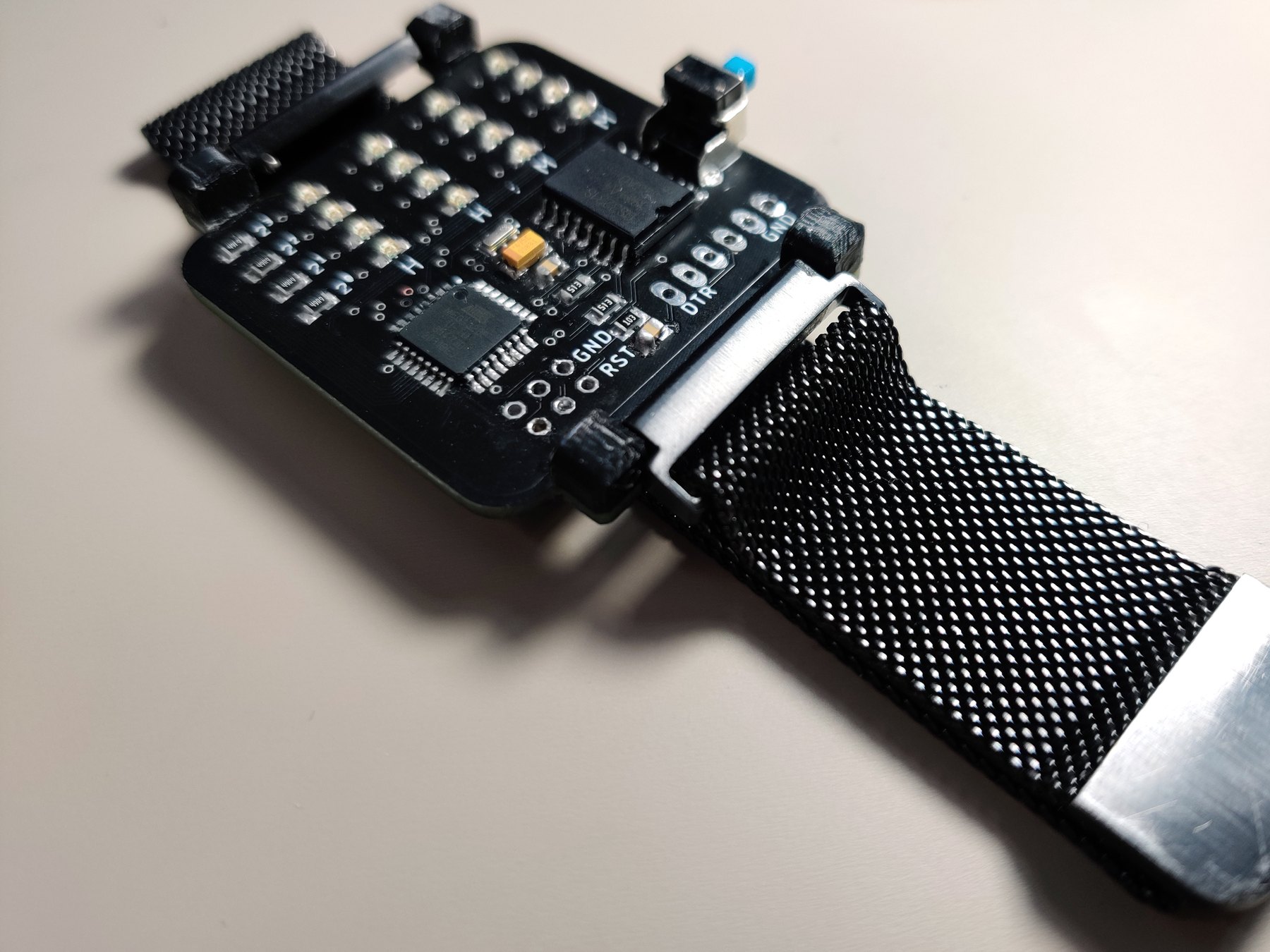 Completed BinWatch with woven black watch strap