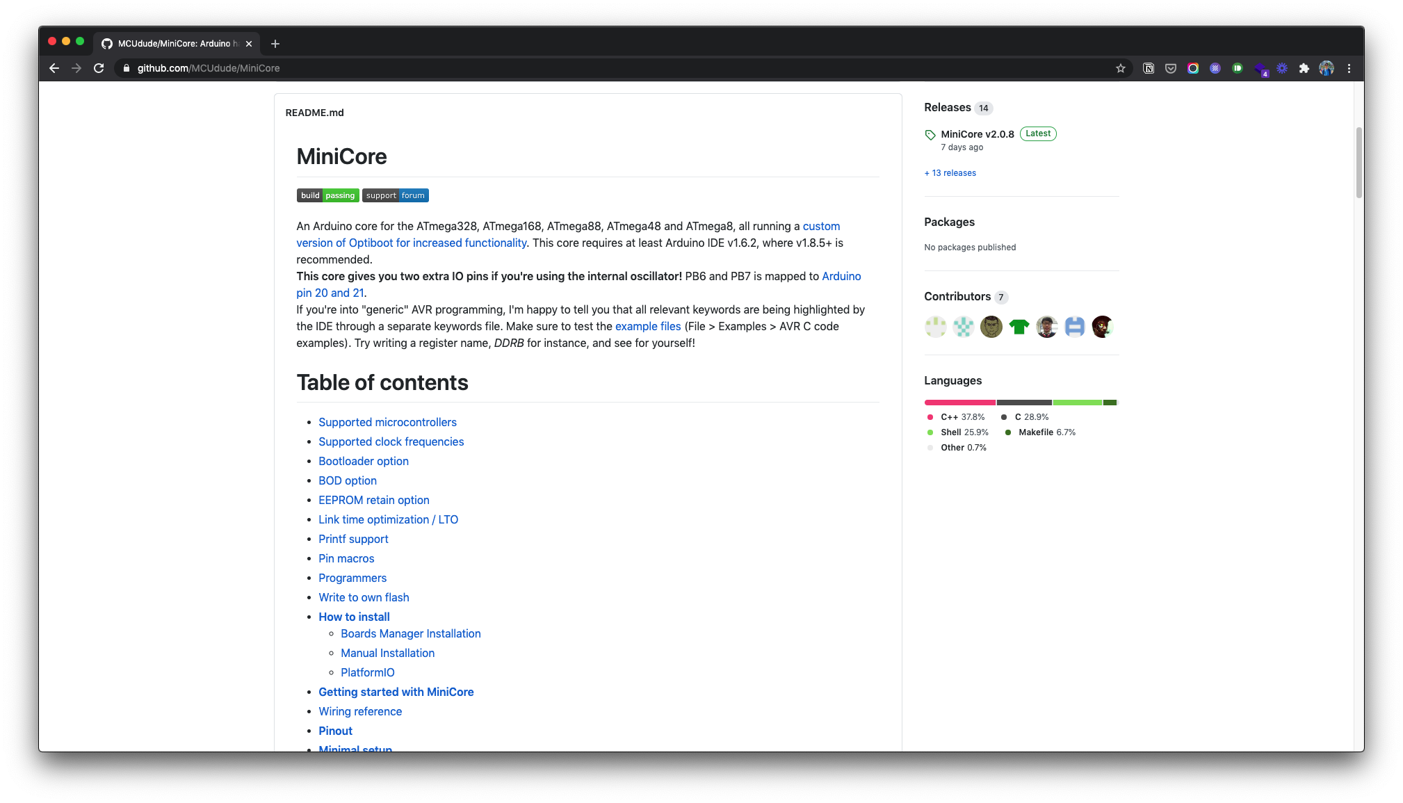 MiniCore documentation used for the ATmega328P bootloader