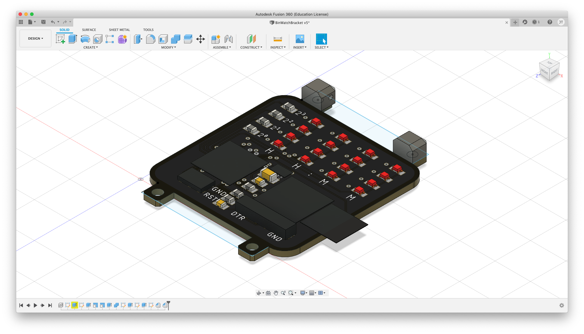 BinWatch and bracket modeled in Fusion 360