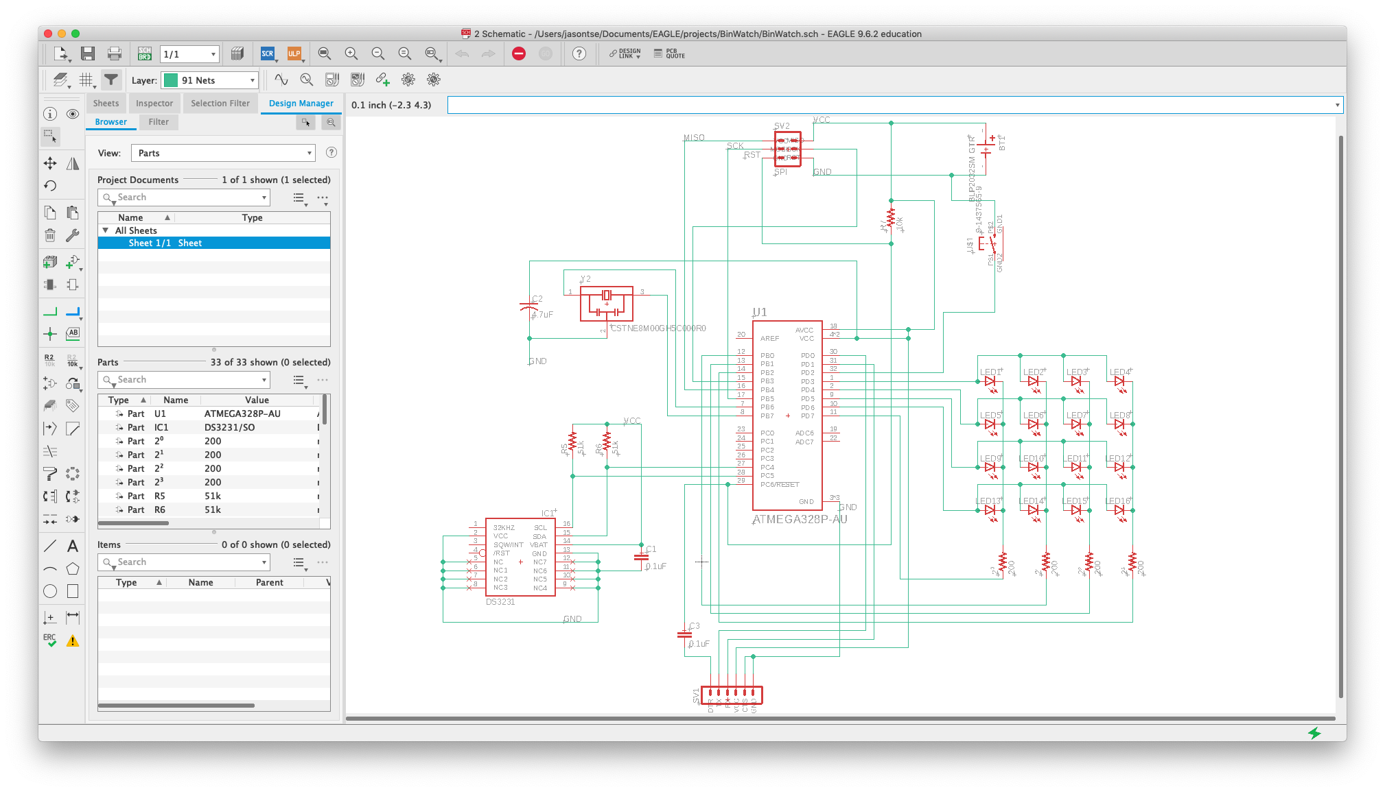 BinWatch schematic in Autodesk Eagle